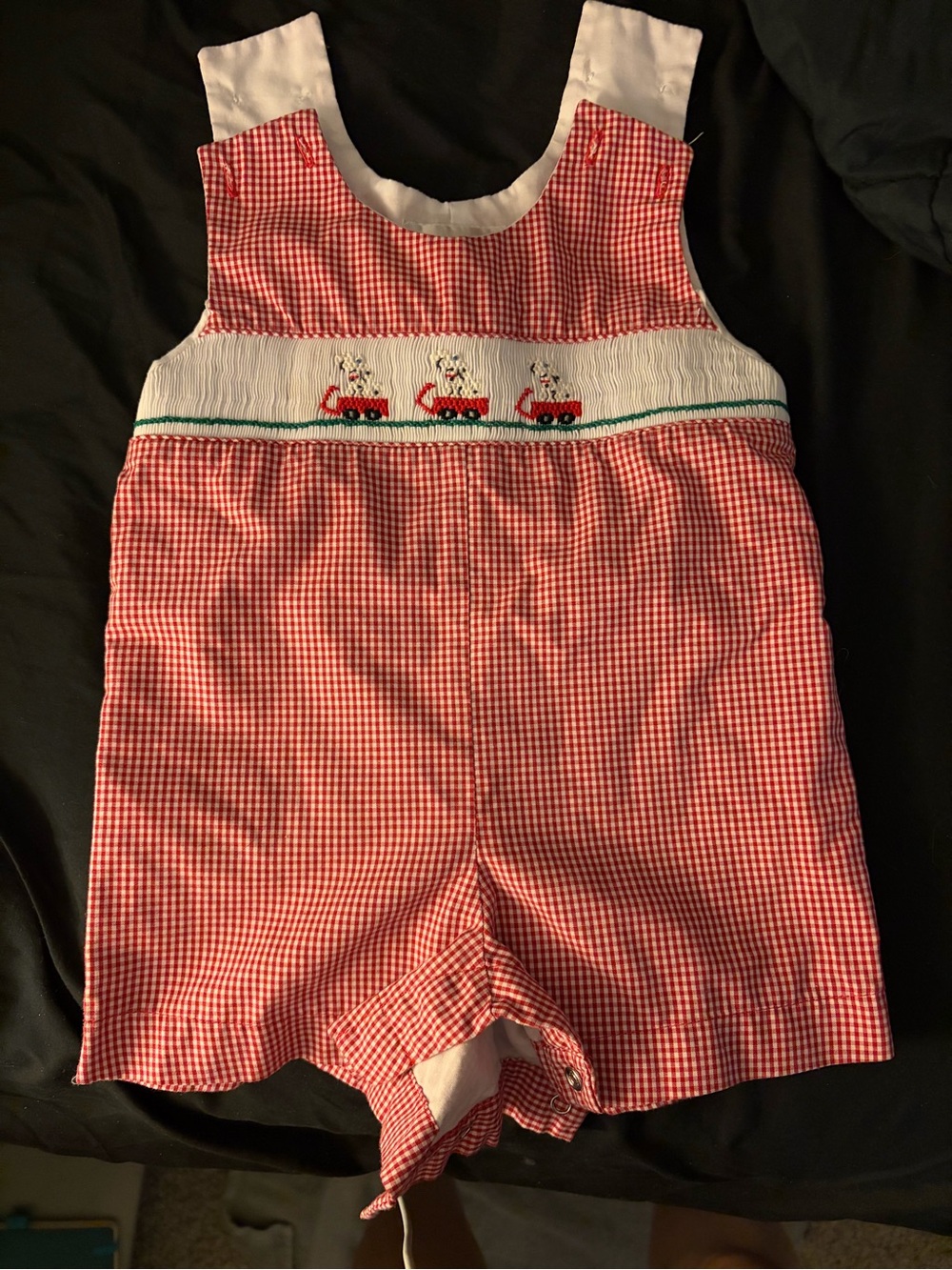 St. John Red and White Gingham Smocked Kids One-Piece